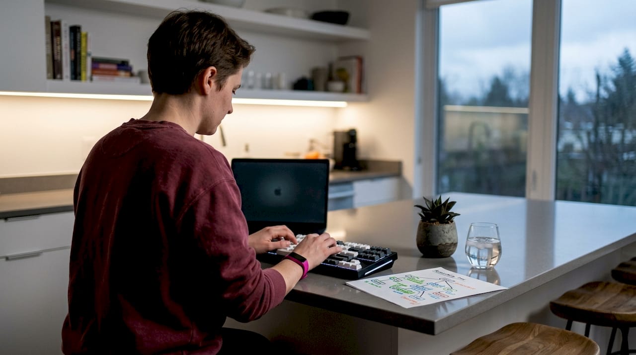 Developer hands typing next to accessibility tree diagram