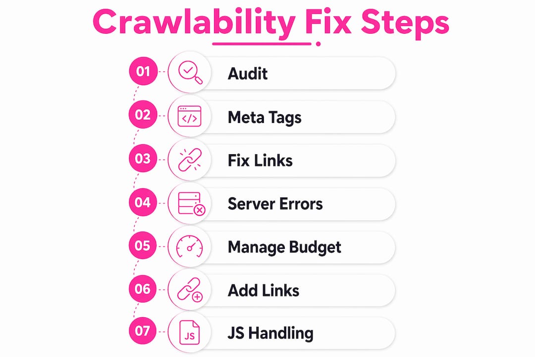 Infographic outlining steps to fix crawlability issues