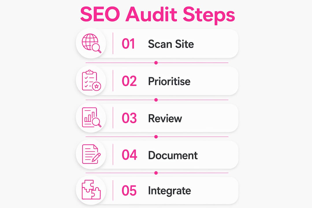 Infographic illustrating key SEO audit steps