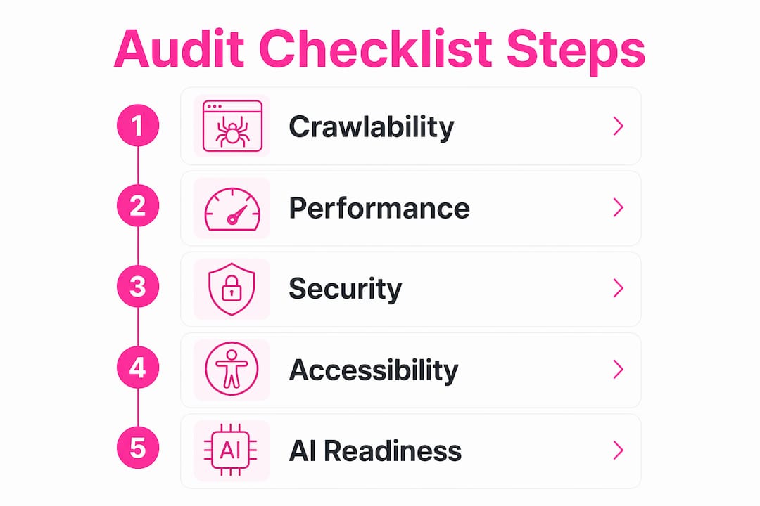 Infographic of technical site audit checklist steps