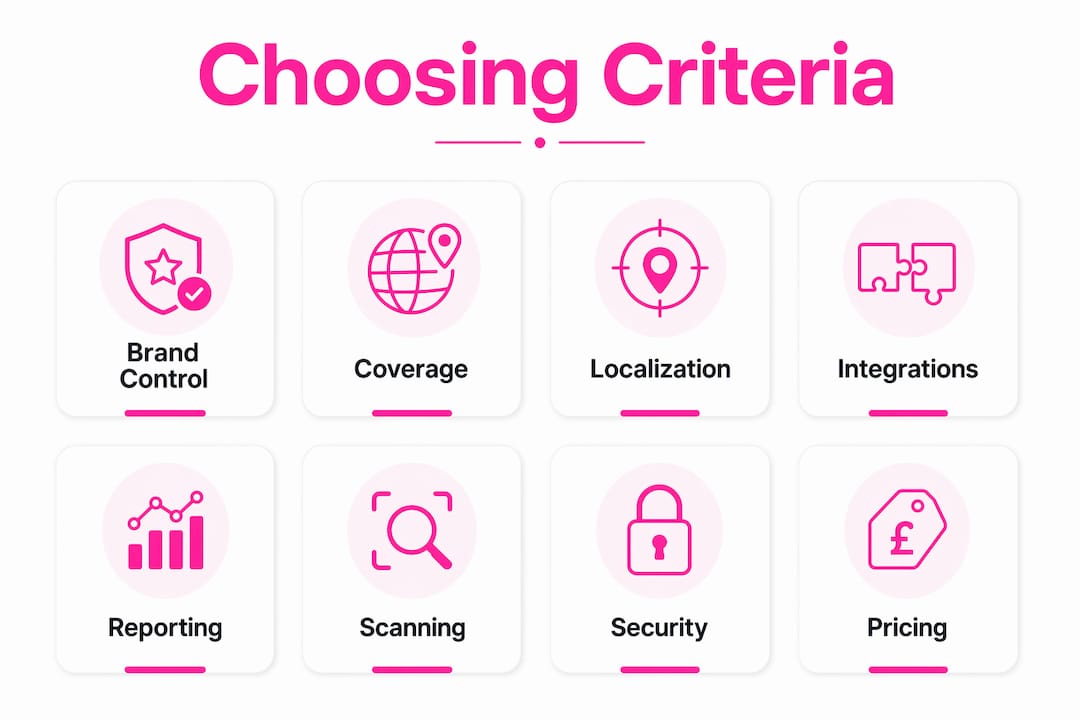 Infographic showing key criteria for B2B proofreading tools