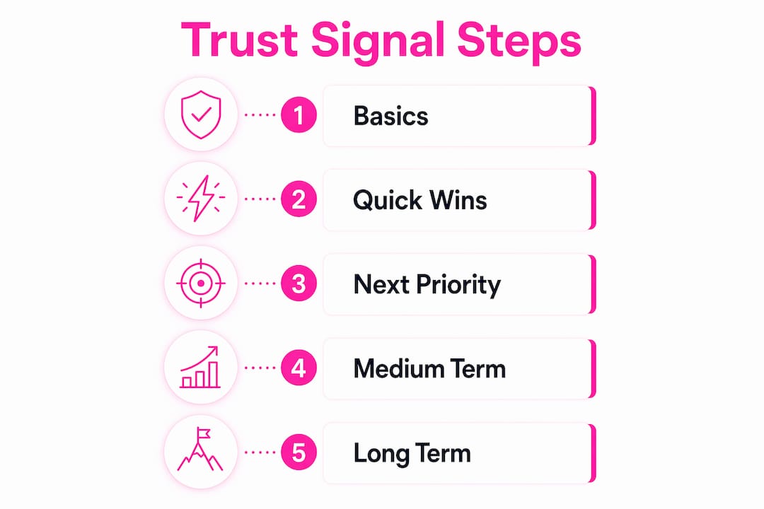 Infographic showing steps to implement website trust signals