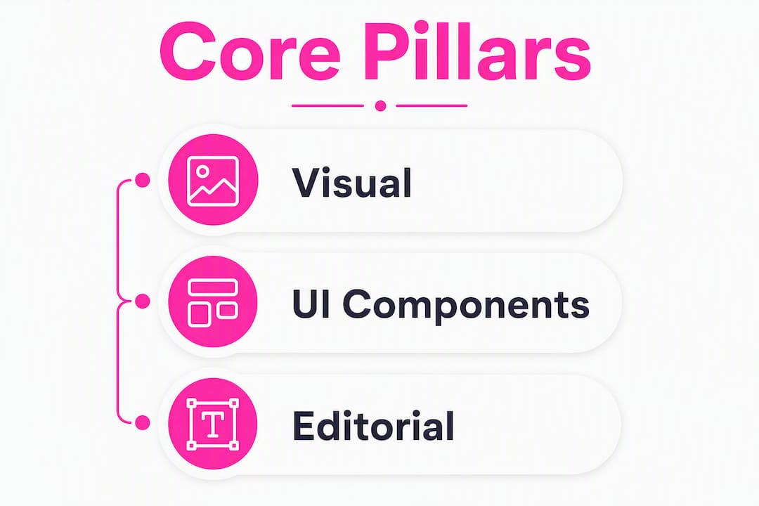 Infographic illustrating core pillars of web style guide