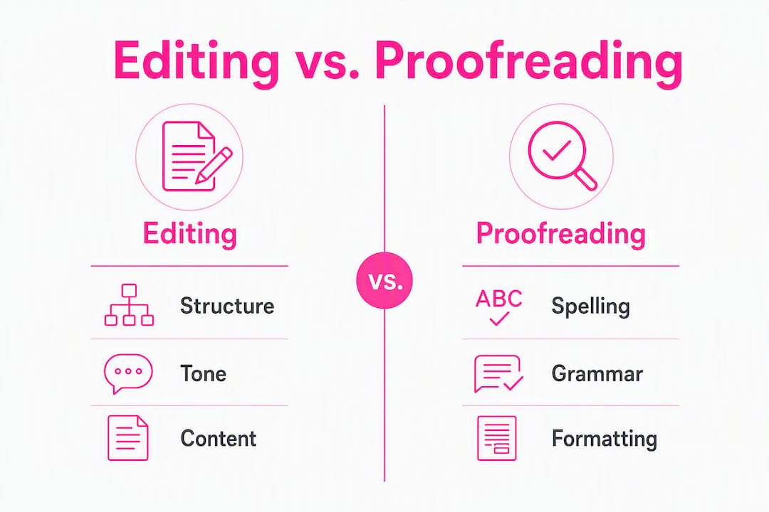 Infographic comparing editing and proofreading