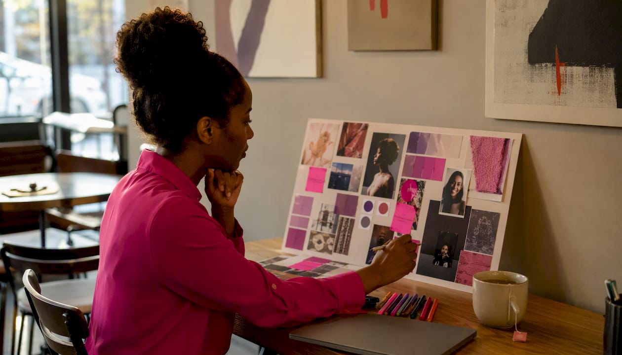 Marketing manager reviewing brand tone influences