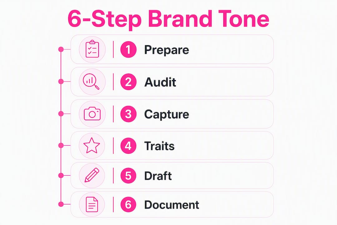 Infographic of 6-step brand tone process
