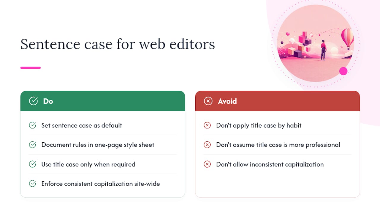 Why sentence case is the right call for most web editors — overview diagram