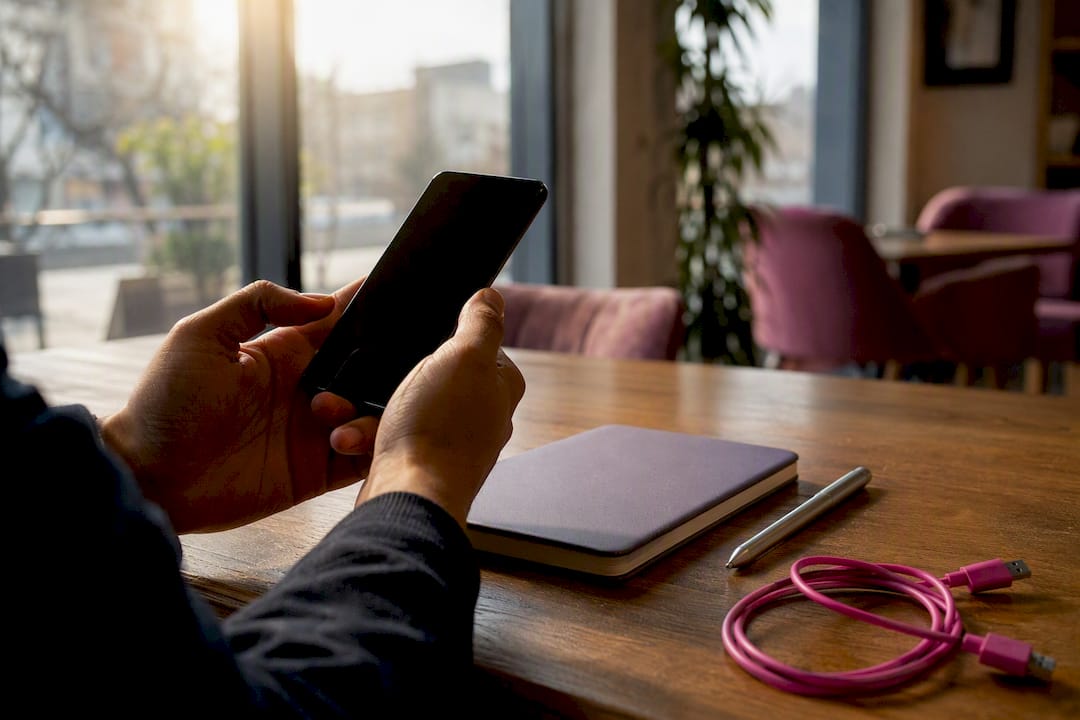 Hands holding smartphone for responsiveness test
