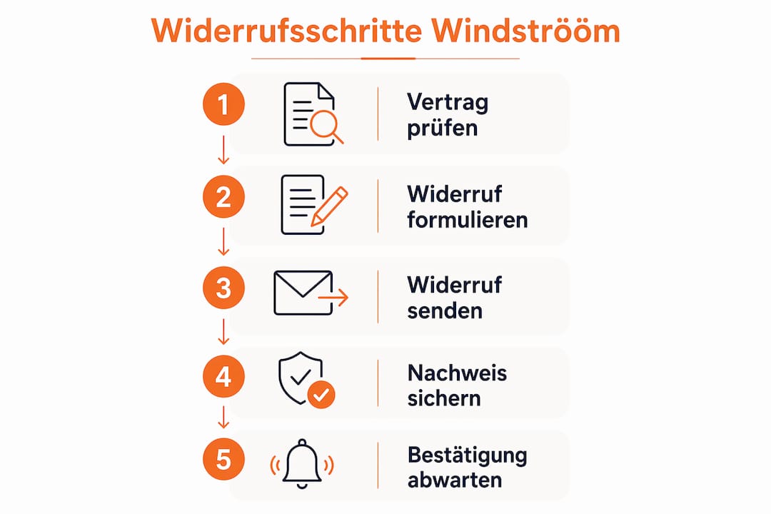 Grafik: So einfach widerrufen Sie Ihren Windströöm-Vertrag in fünf Schritten