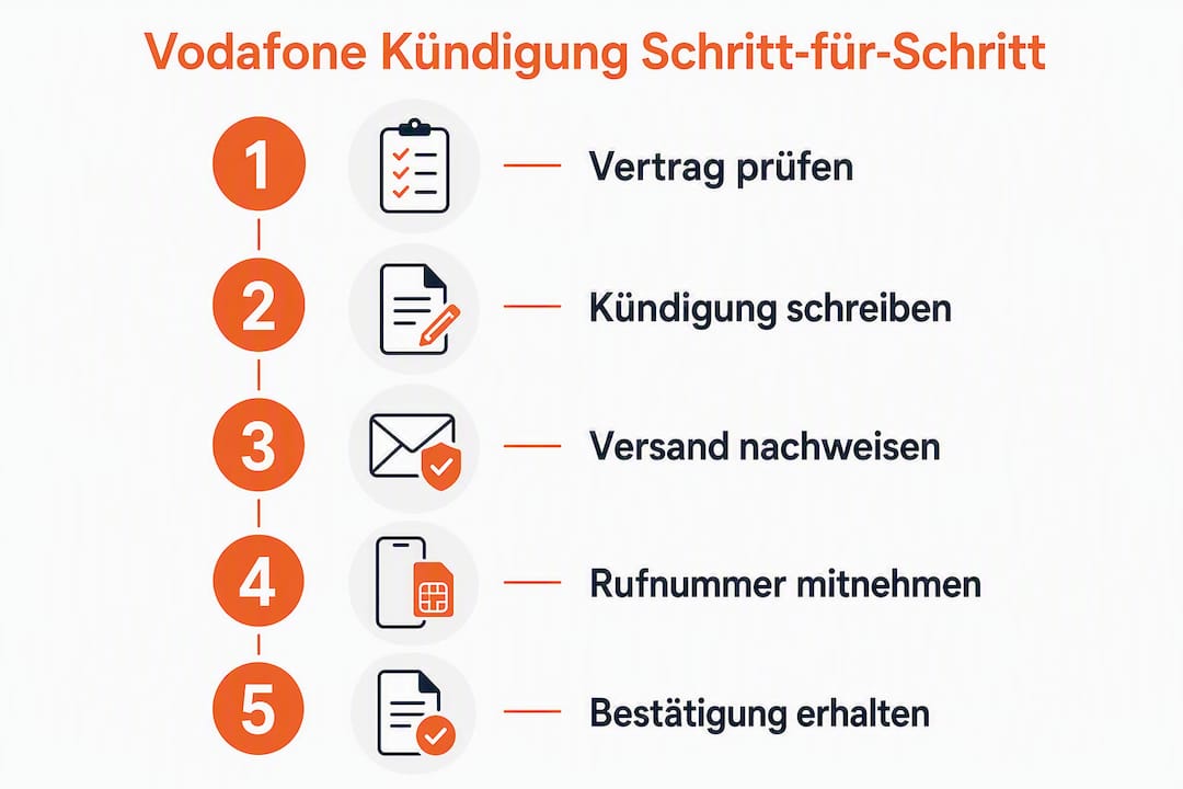 Übersichtliche Infografik: So kündigen Sie Ihren Vodafone-Vertrag Schritt für Schritt