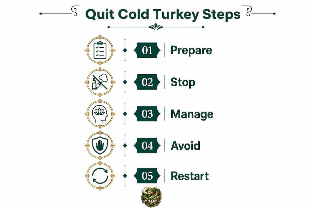 Infographic showing steps to quit vaping cold turkey