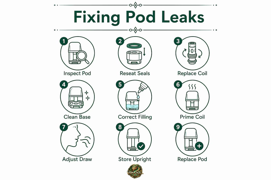 Step-by-step infographic on fixing pod leaks