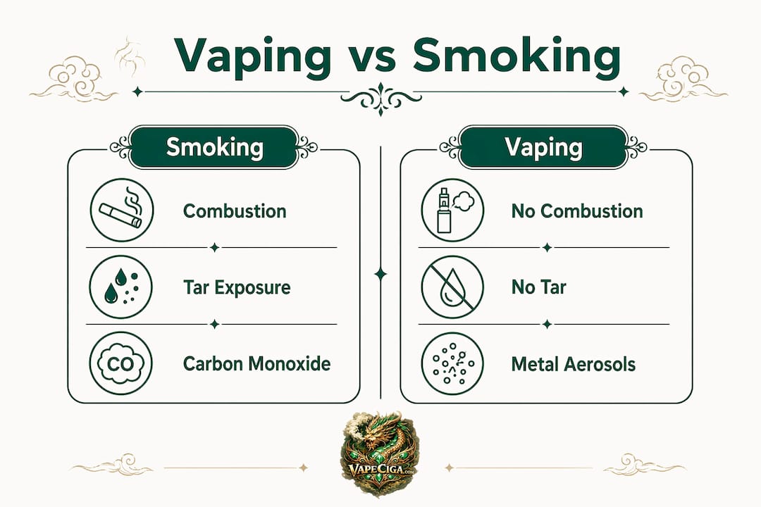 Infographic comparing vaping and smoking effects