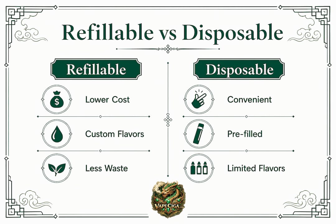 Infographic comparing refillable and disposable vape pens