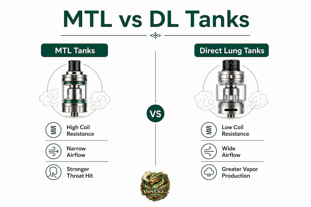 Infographic comparing MTL and direct lung vape tanks