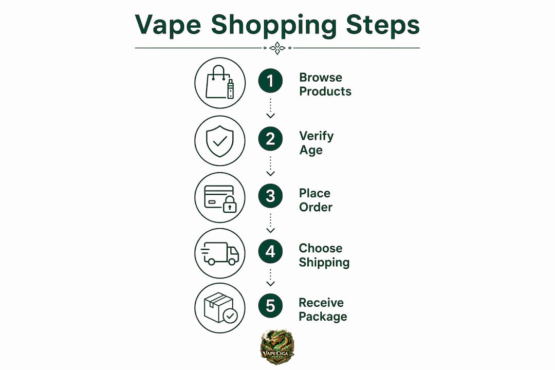 Infographic showing five steps for vaping online shopping