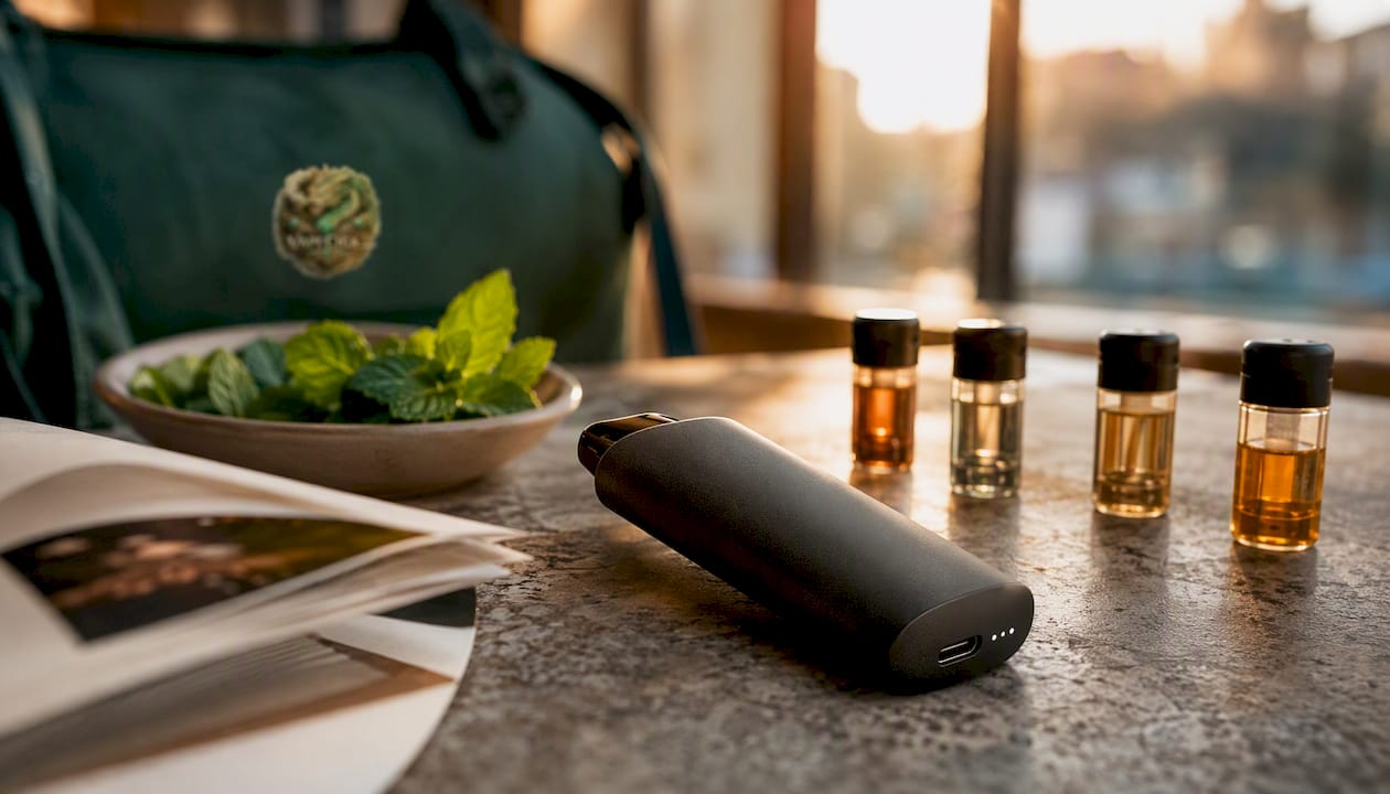 Close-up of Packspod 5000 vape device on desk