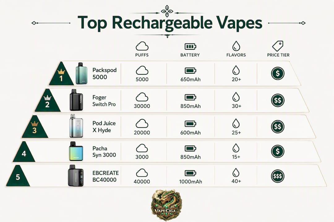 Infographic of ranked rechargeable disposable vape models