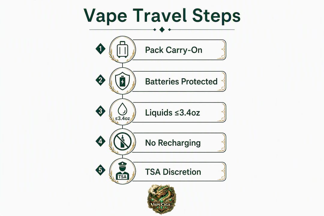 Infographic showing steps for traveling with vape devices
