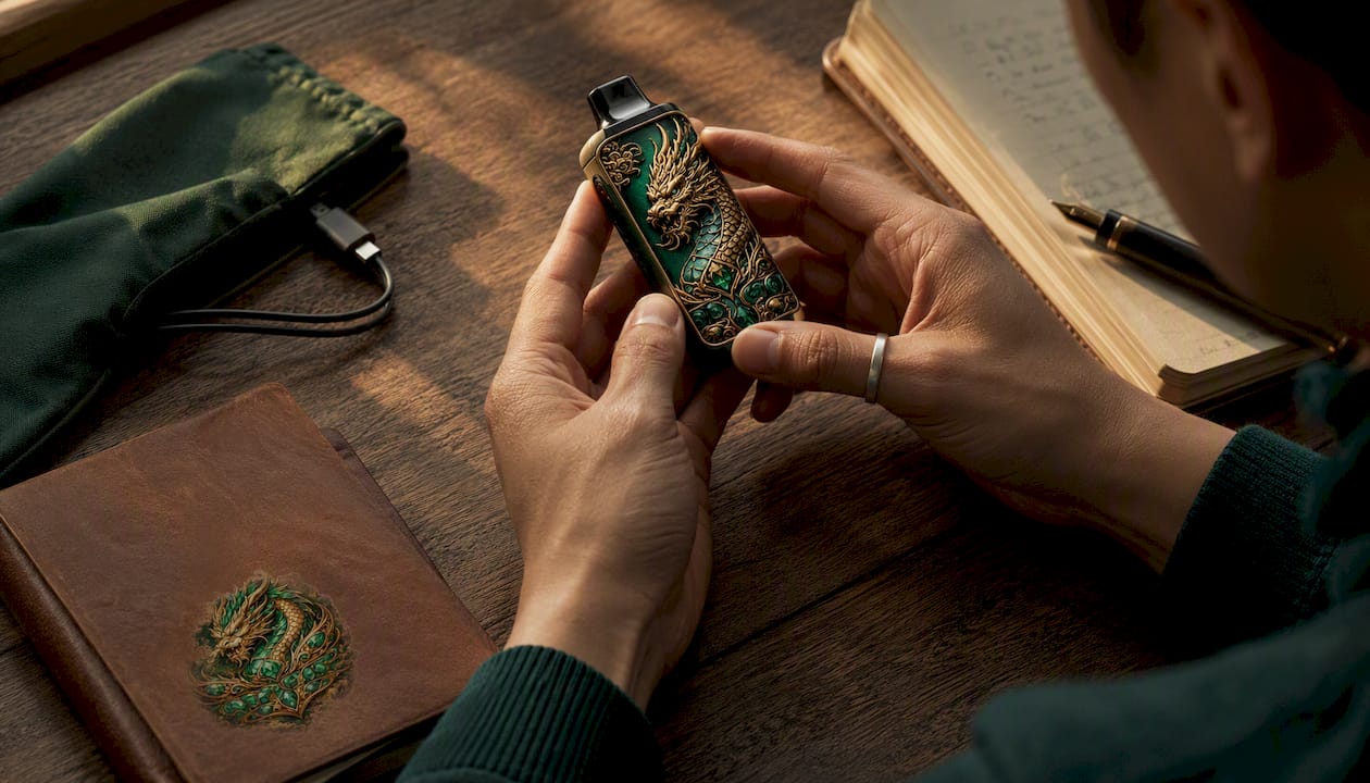 Hands holding EBCREATE BC40000 PRO vape close-up