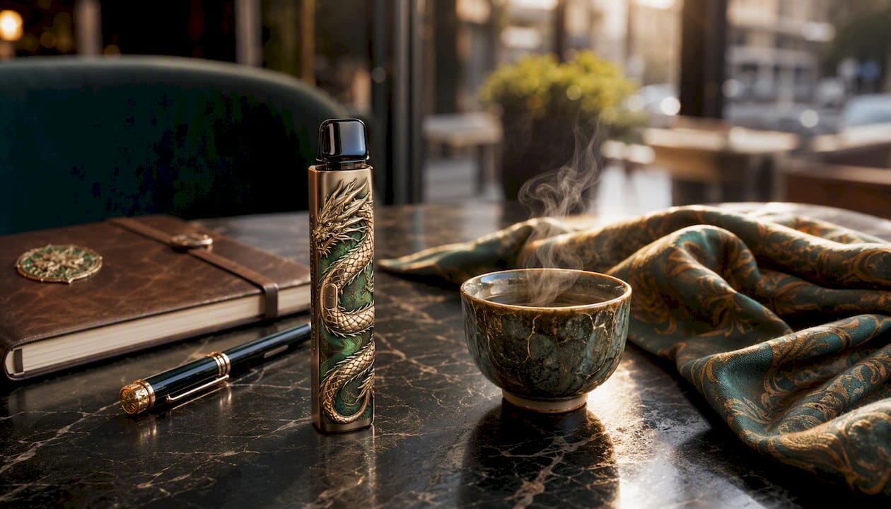 Close-up of disposable vape on countertop