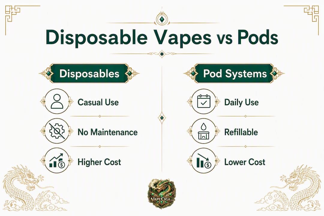 Infographic comparing disposable vapes and pod systems