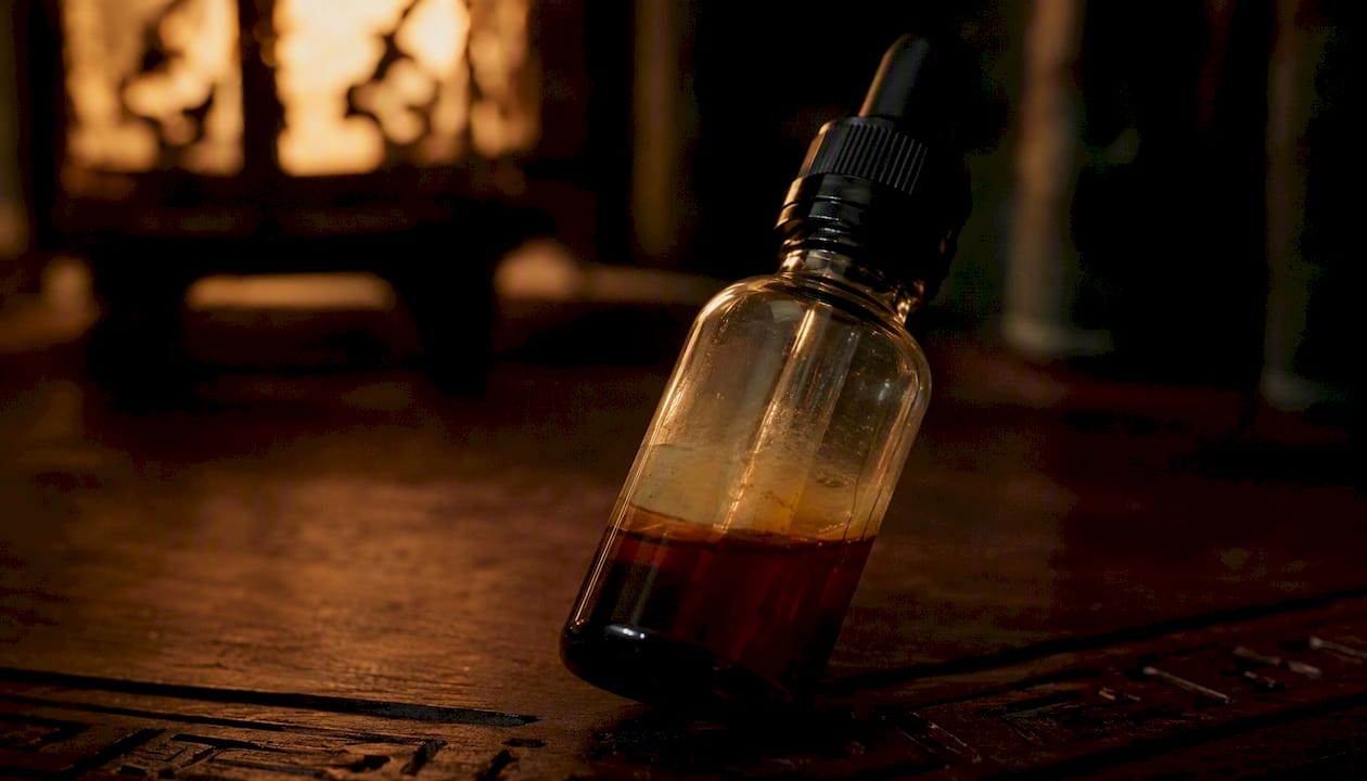 Vape juice bottle showing oxidation color change