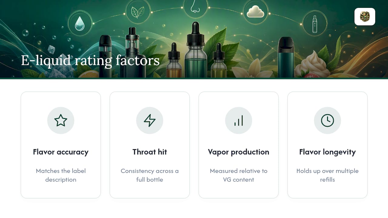 Diagram comparing e-liquid rating factors