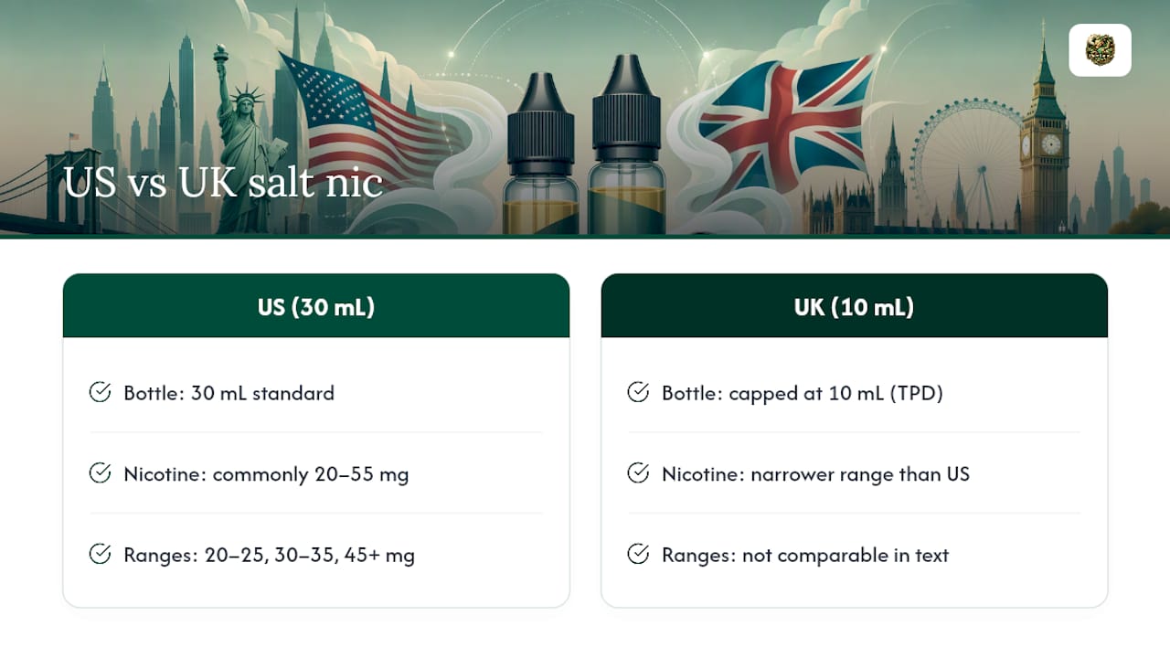 Salt nicotine strength and bottle size comparison