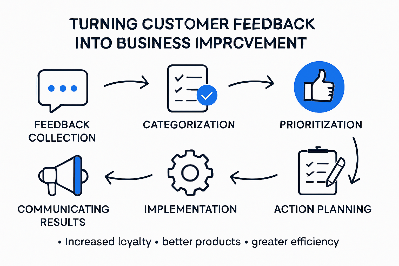 Infographic showing the cycle of turning customer feedback into business improvements