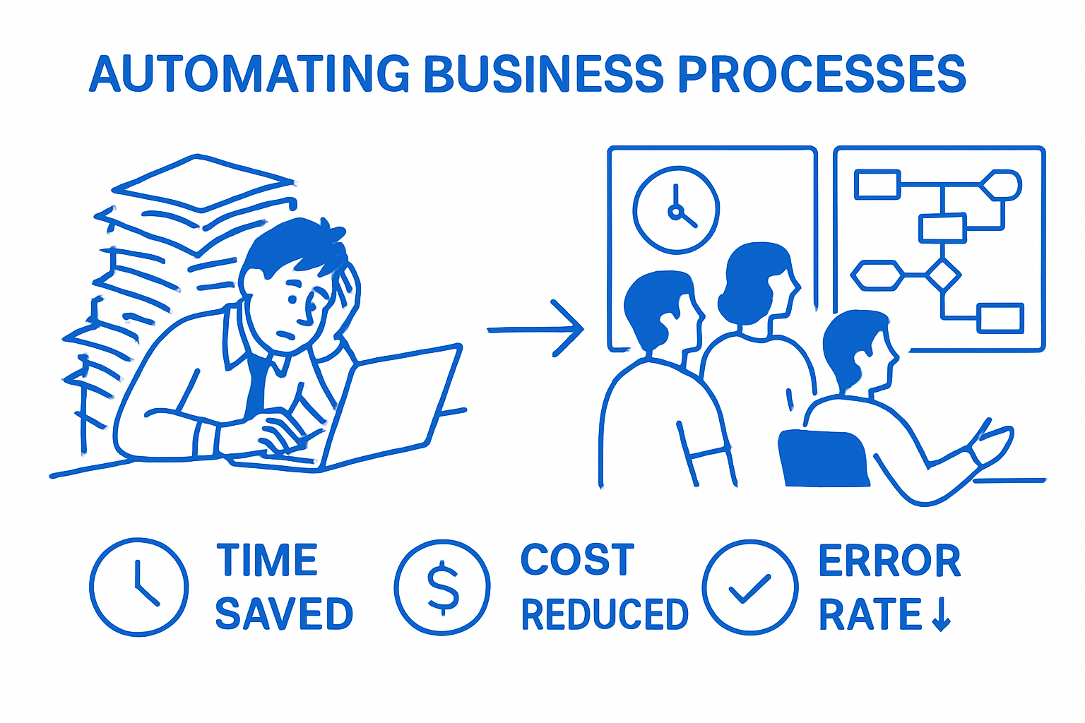Manual vs automated business process efficiency infographic