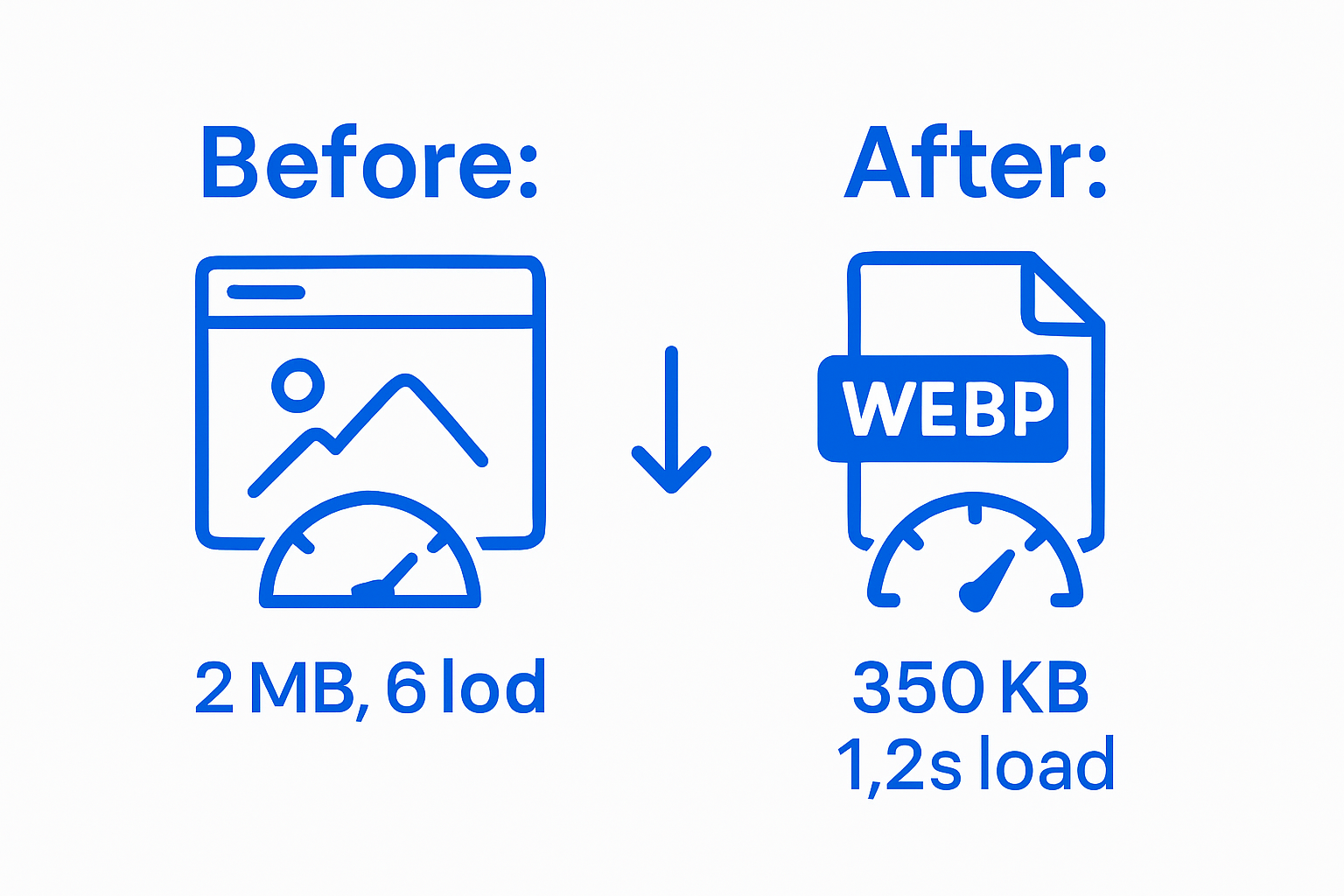 Infographic comparing website speed before and after image optimization.