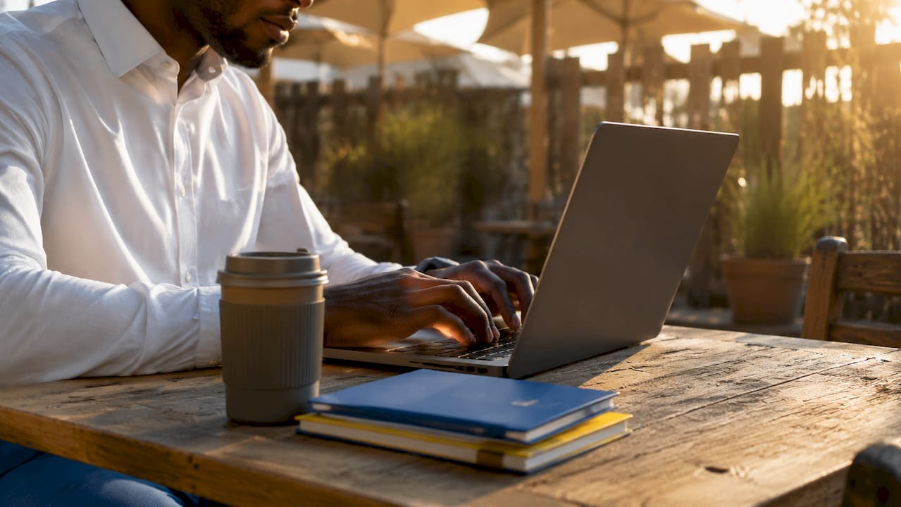 Hands typing on laptop analyzing customer data