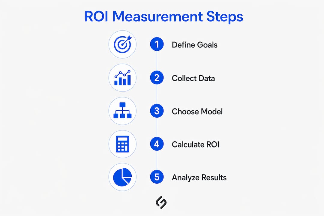 Infographic illustrating steps to measure digital marketing ROI
