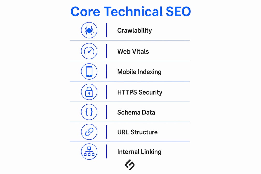 Infographic outlining key technical SEO components