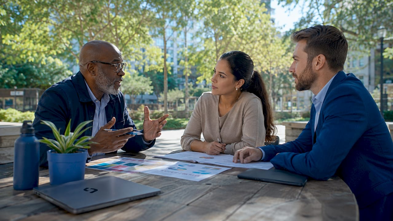 Diverse team discussing digital marketing strategies