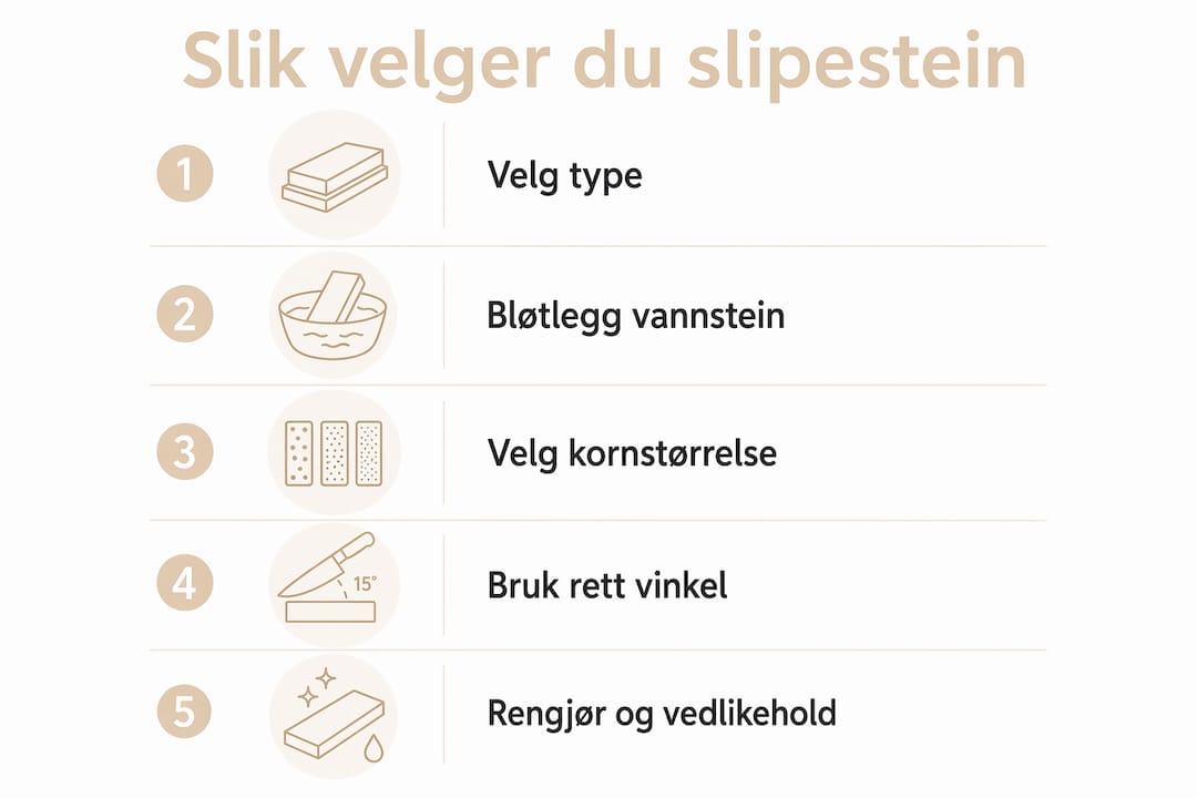 Oversiktlig infografikk som hjelper deg å velge riktig slipestein og kornstørrelse til ditt behov