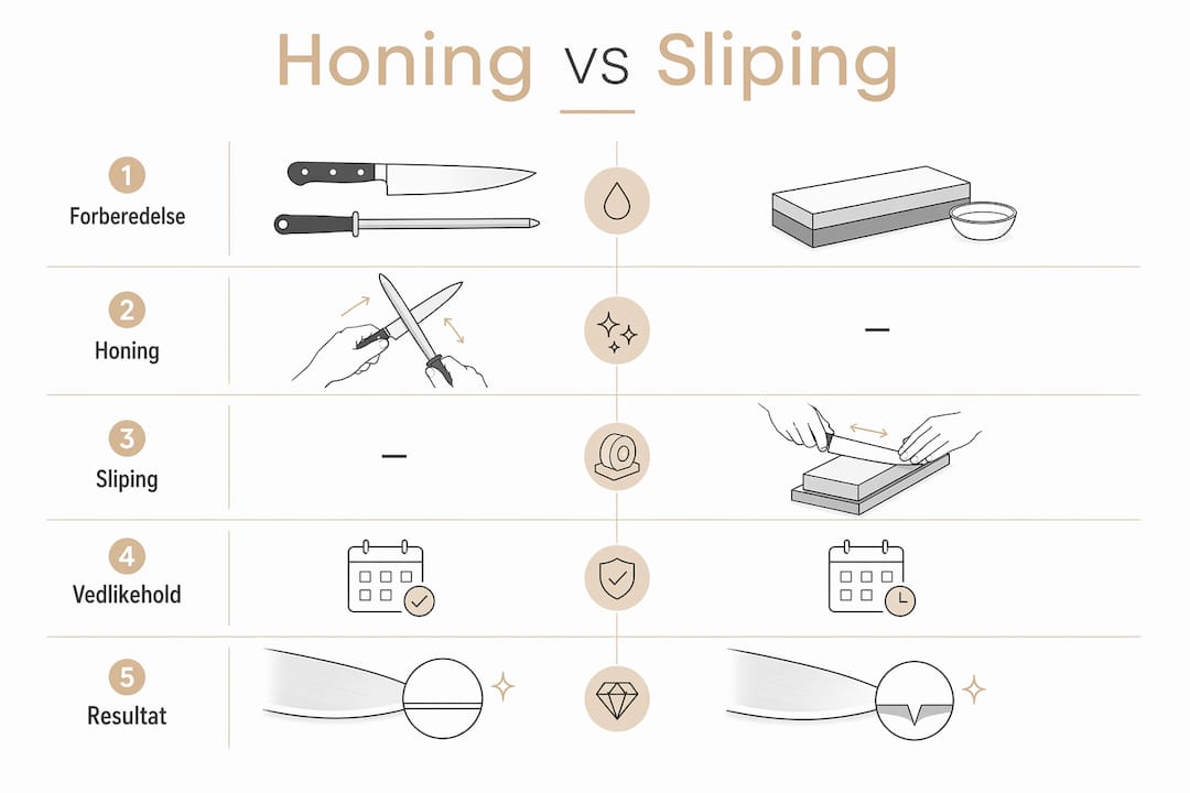 Infografikk som viser forskjellen mellom honing og sliping