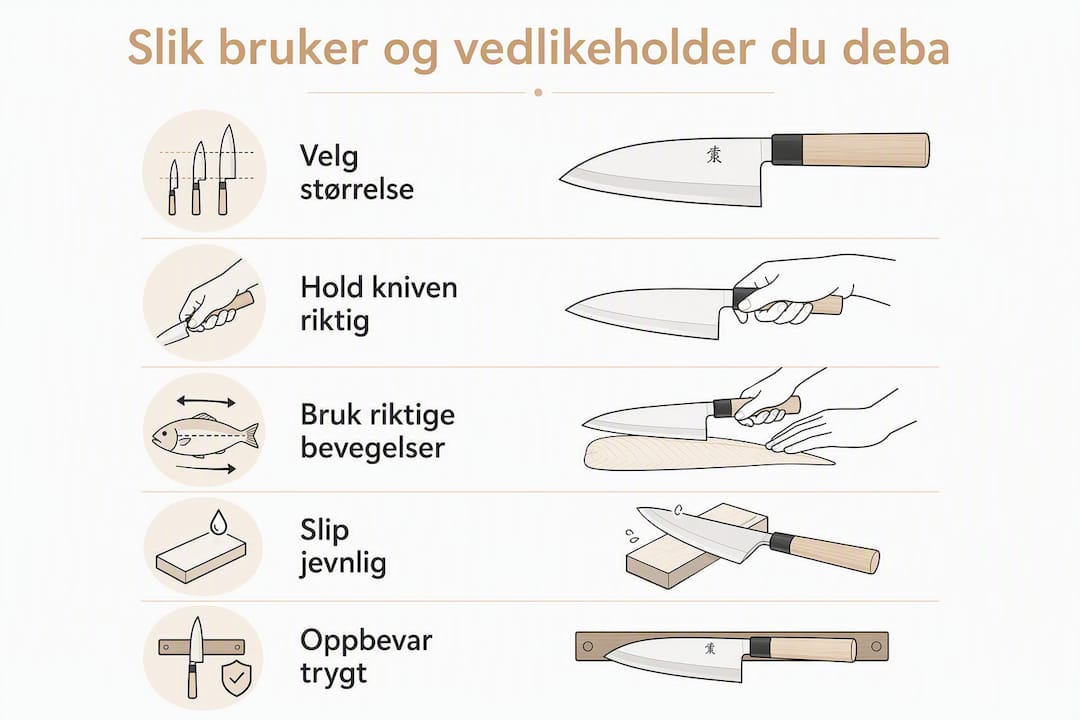 Infografikk: Slik bruker og vedlikeholder du en debakniv