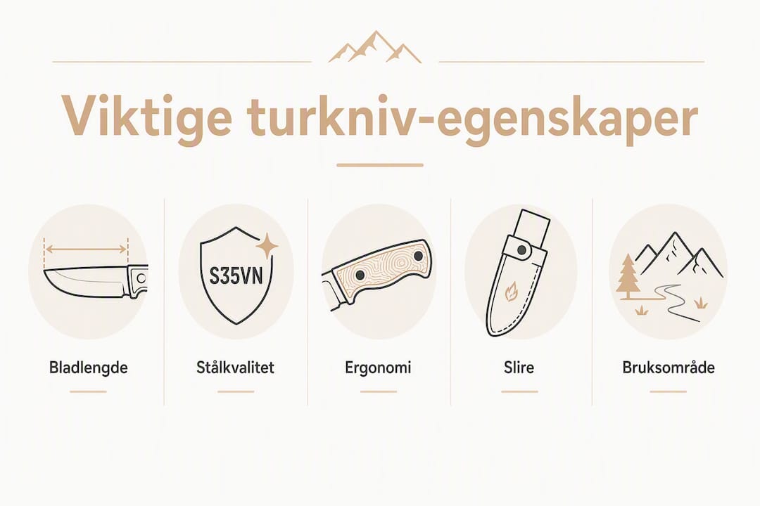 Grafisk oversikt over hva du bør se etter i en god turkniv