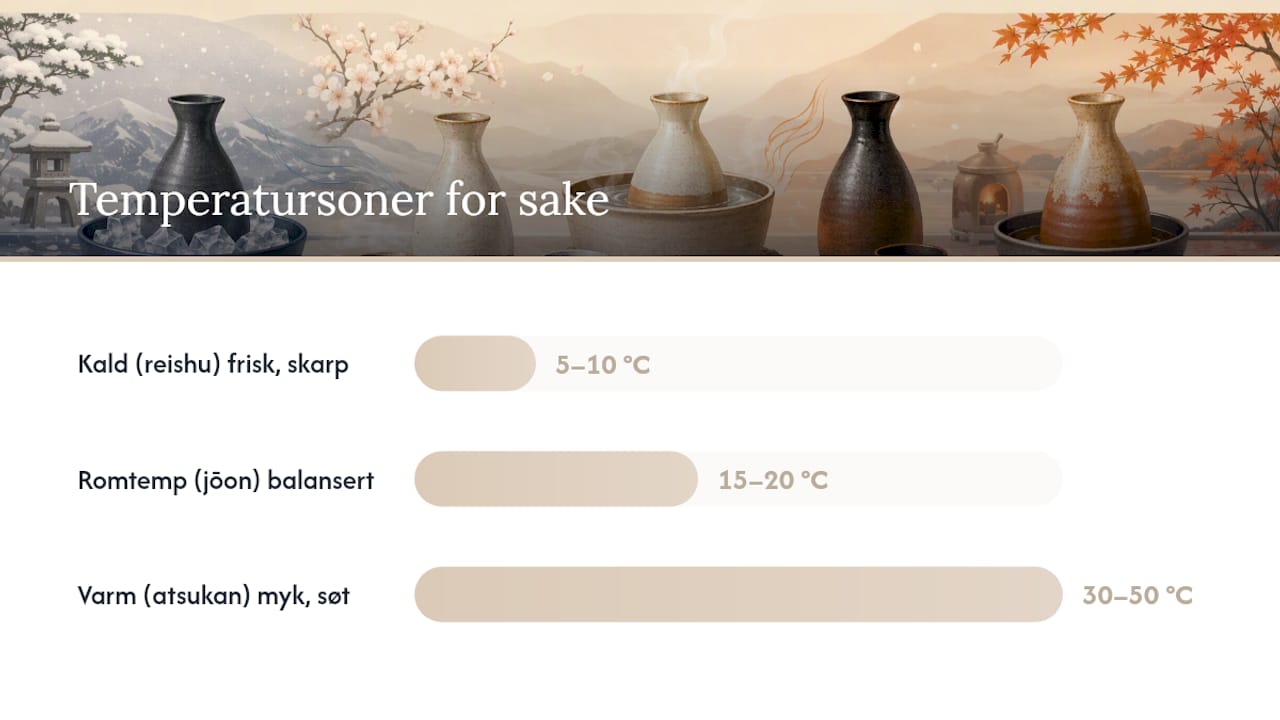 Oversikt over hvordan sakeens smak påvirkes av ulike serveringstemperaturer