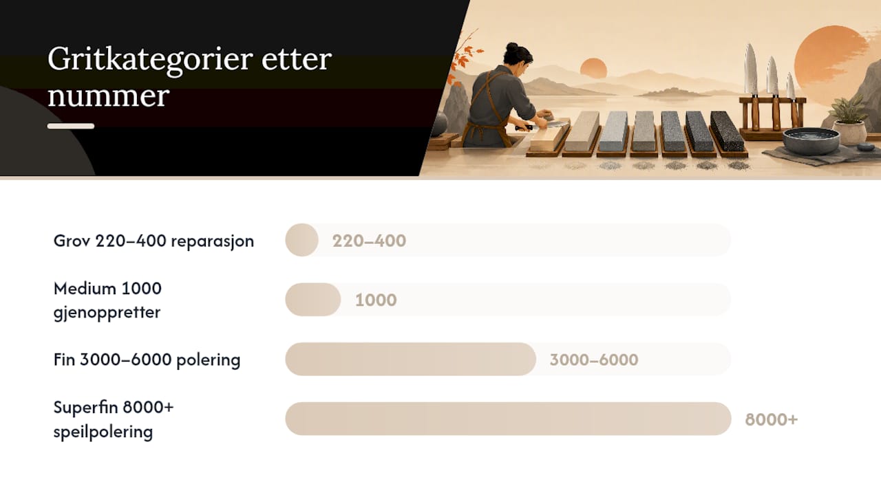 Oversikt over slipesteinens grovhetsgrader og hvordan de påvirker skarpheten