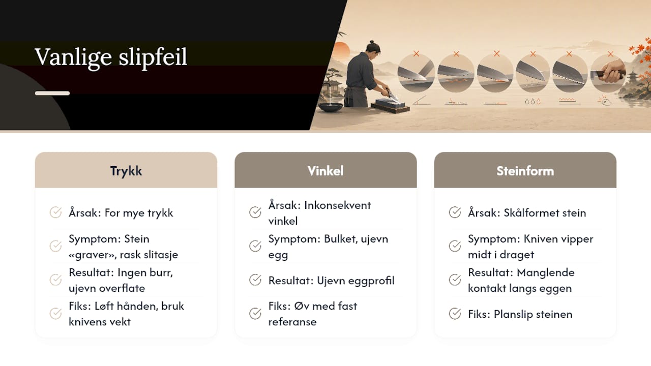 Diagram over slipefeil og deres konsekvenser