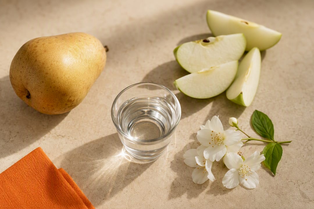 Sakeglass med smak av pære, eple og jasmin