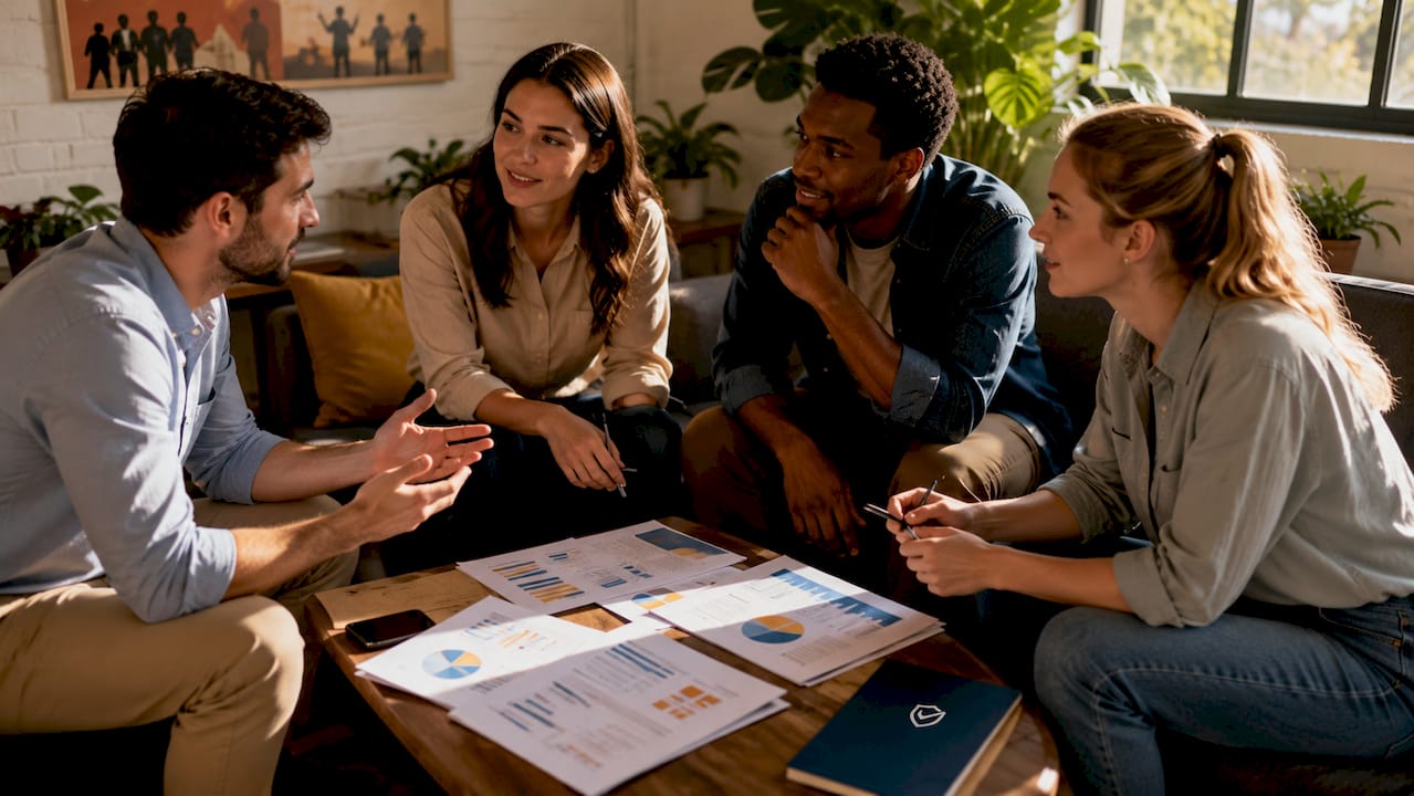 Compliance team discussing safety dashboard data