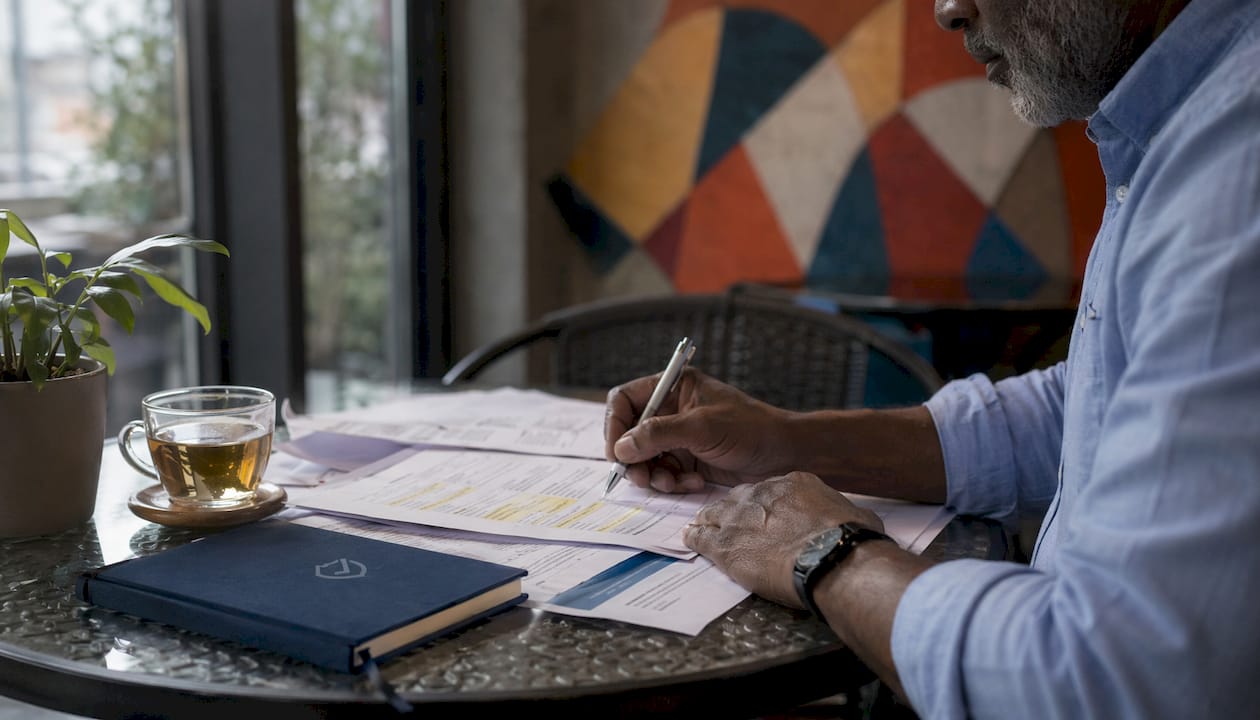 Hands writing on RBAC role documents at conference table
