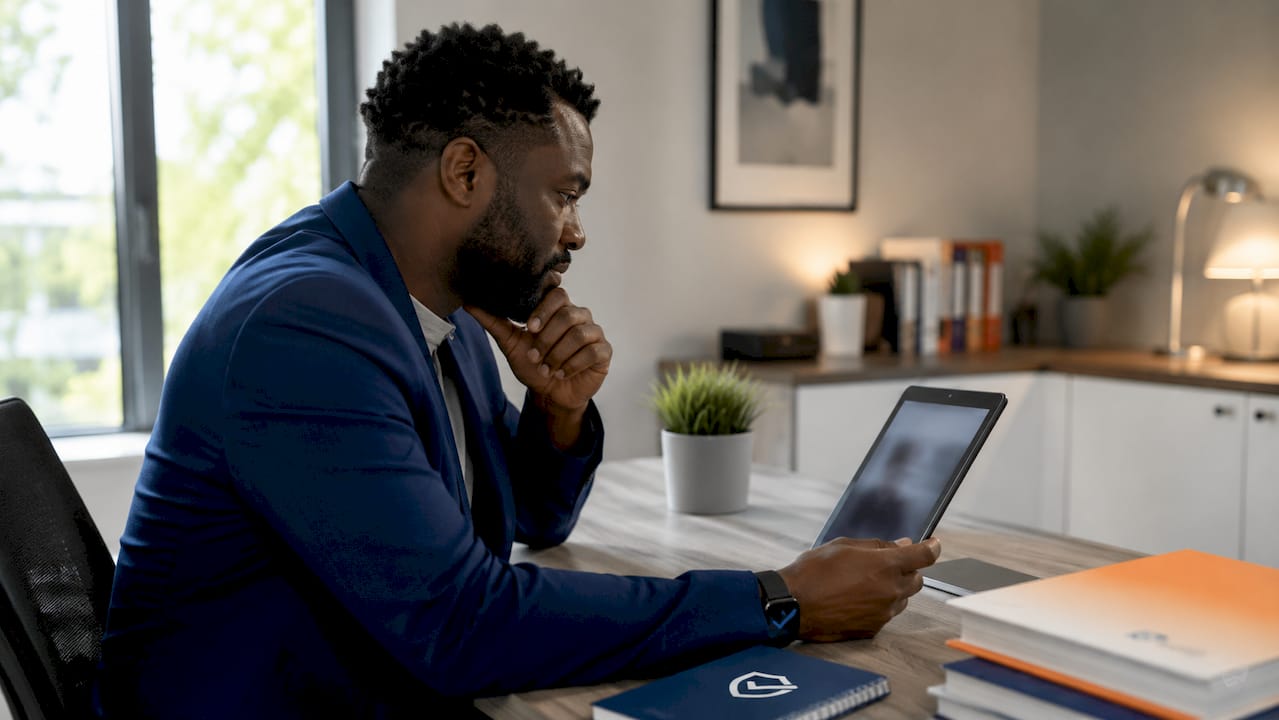 Consultant using tablet to compare safety software