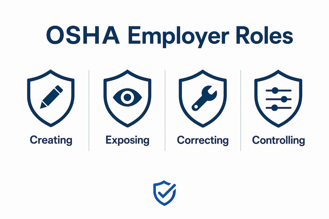 Infographic illustrating four OSHA employer roles on multiemployer sites