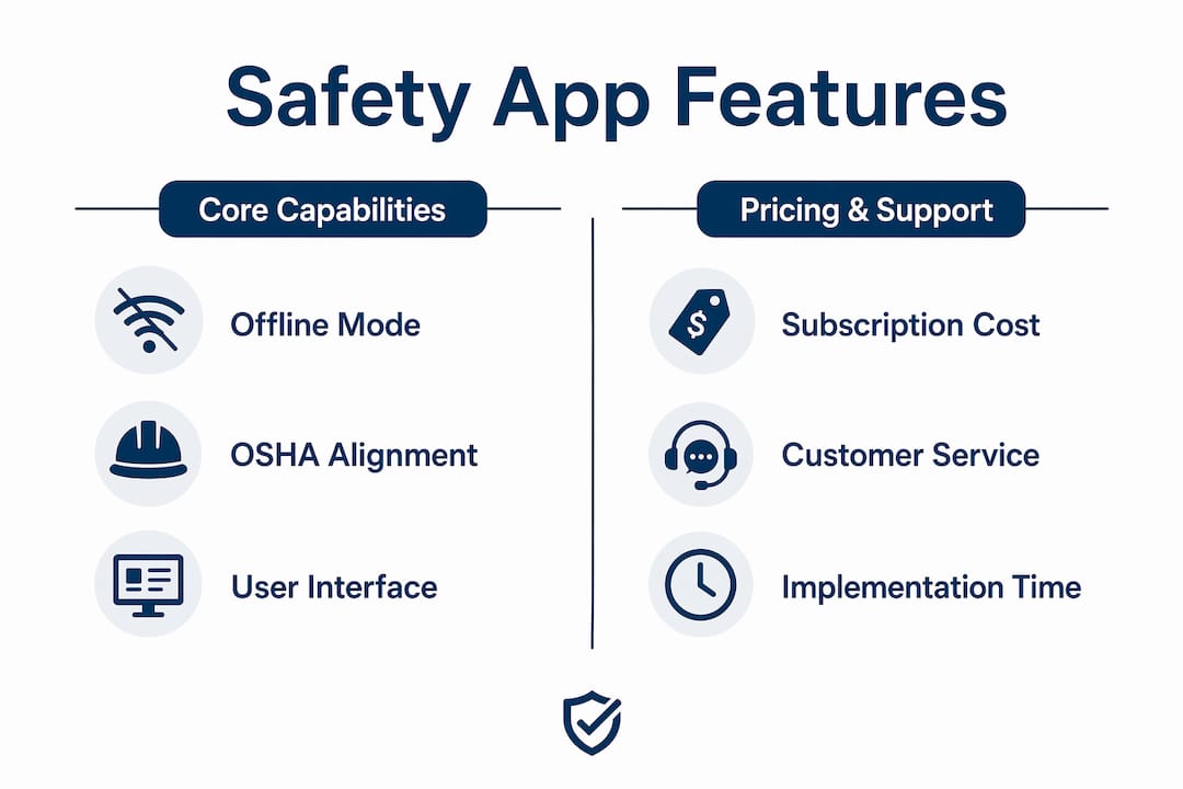 Infographic comparing core features and pricing of safety apps