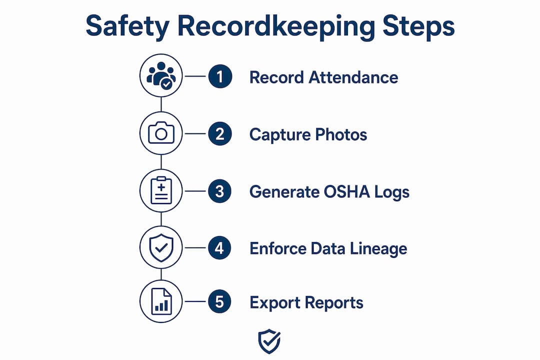 Infographic showing digital safety recordkeeping workflow steps
